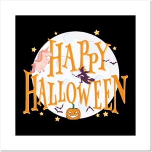 Happy Halloween Unicorn Witch Pumpkin Bat Posters and Art